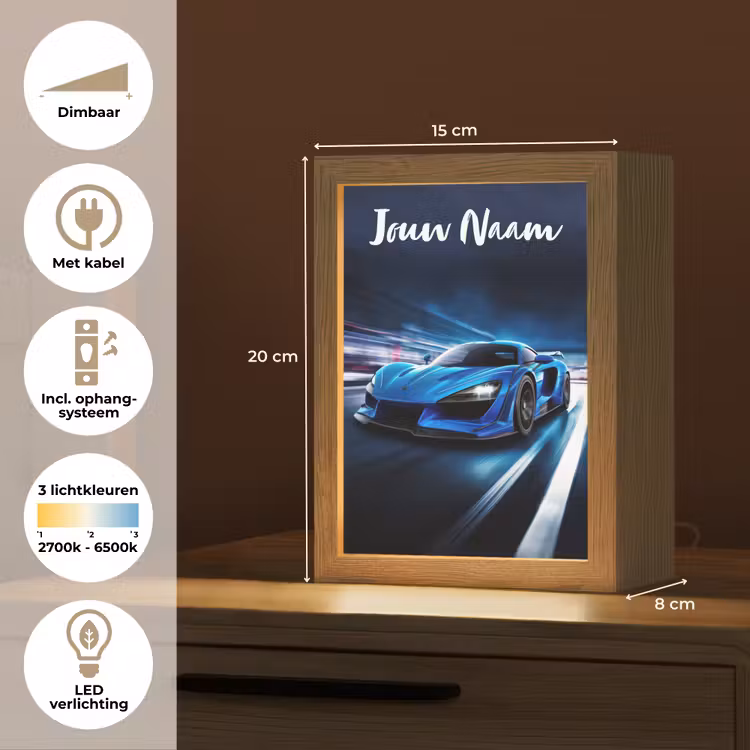 Nachtlampje met naam - Auto - Blauw - Jongens - Kind — 8