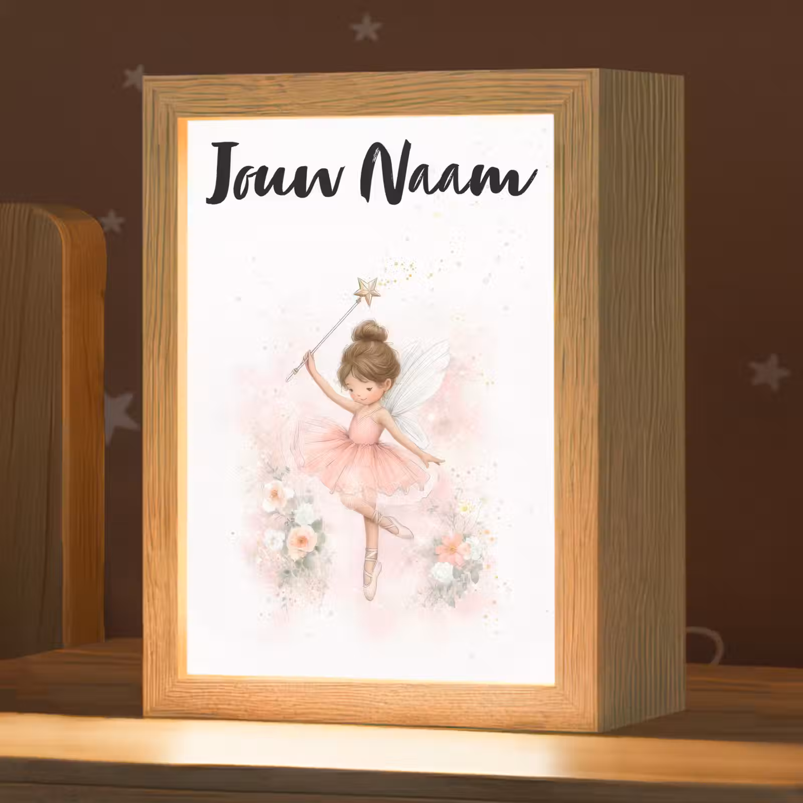 Nachtlampje met naam - Ballerina - Fee - Bloemen - Roze — 1