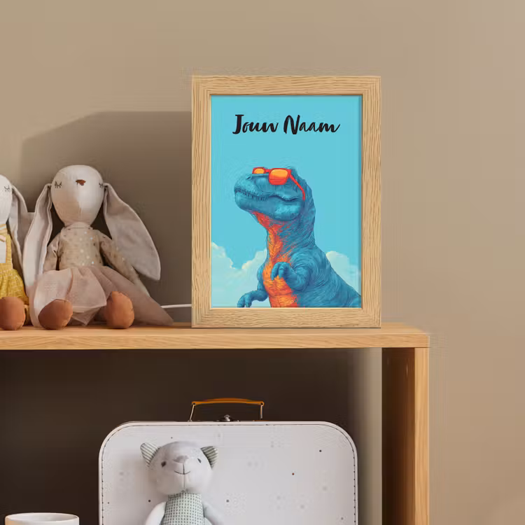 Nachtlampje met naam - Dino - Blauw - Zonnebril - Wolken — 3