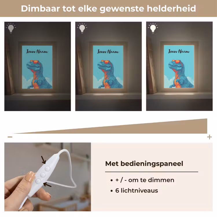 Nachtlampje met naam - Dino - Blauw - Zonnebril - Wolken — 6