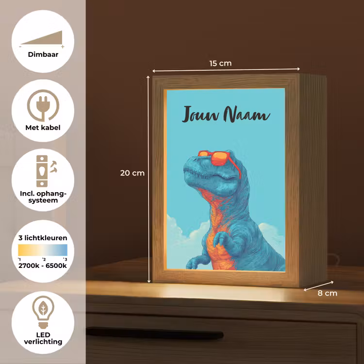 Nachtlampje met naam - Dino - Blauw - Zonnebril - Wolken — 8