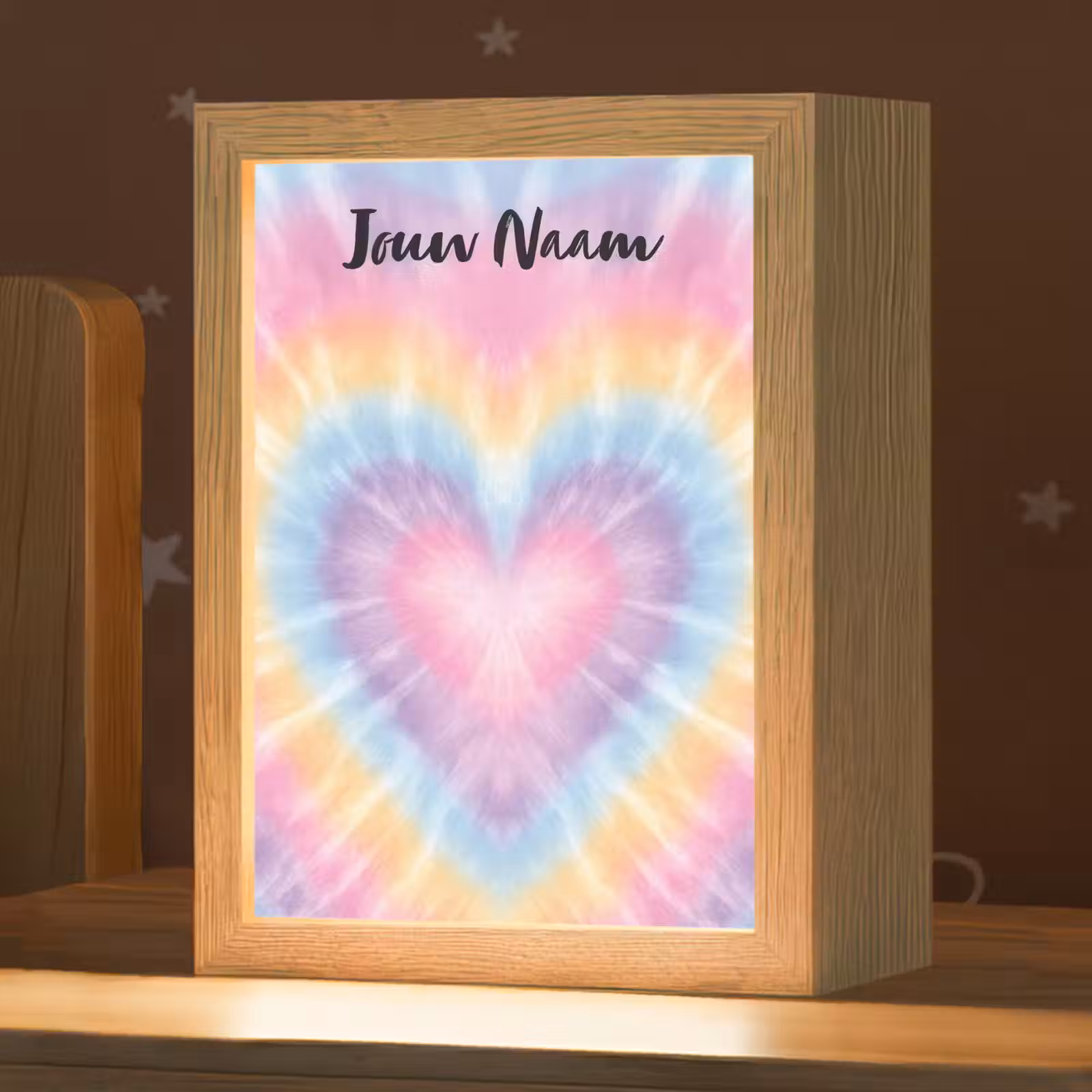 Nachtlampje met naam - Hartvorm - Tie Dye - Pastelkleuren — 1