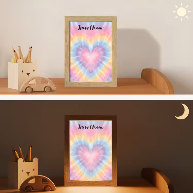 Nachtlampje met naam - Hartvorm - Tie Dye - Pastelkleuren — 5