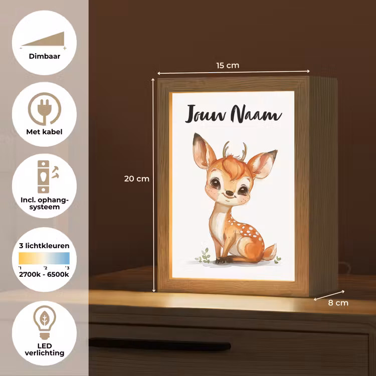 Nachtlampje met naam - Hert - Baby - Dieren — 8
