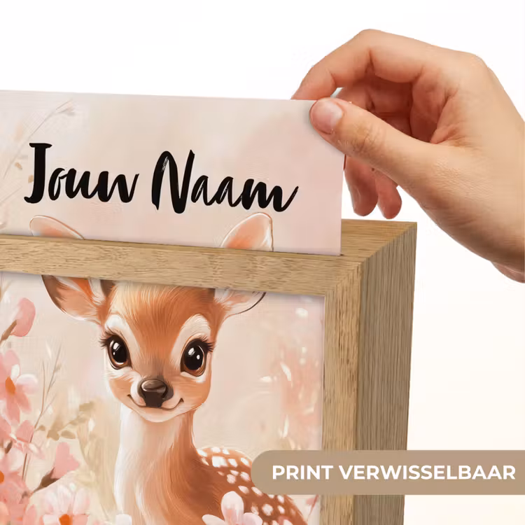 Nachtlampje met naam - Hertje - Illustratie - Bloemen - Roze — 4
