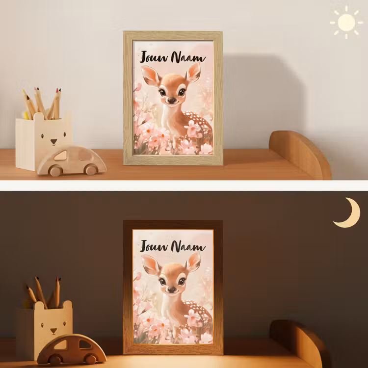 Nachtlampje met naam - Hertje - Illustratie - Bloemen - Roze — 5