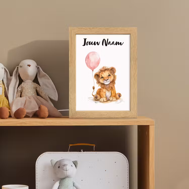 Nachtlampje met naam - Leeuw - Baby dier - Dieren - Roze ballon — 3