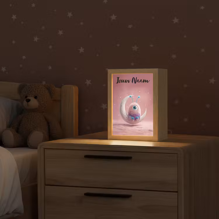 Nachtlampje met naam - Maan - Monster - Roze — 2