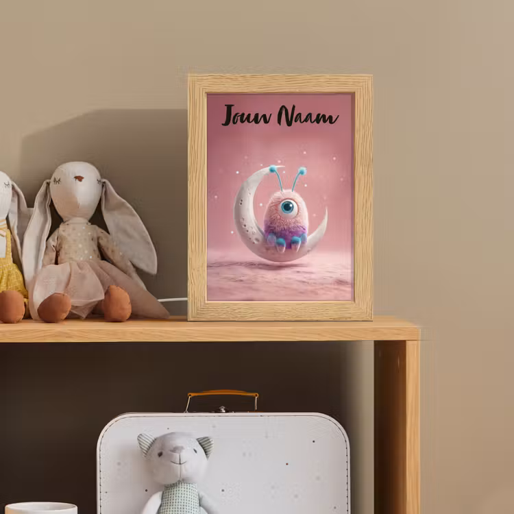 Nachtlampje met naam - Maan - Monster - Roze — 3