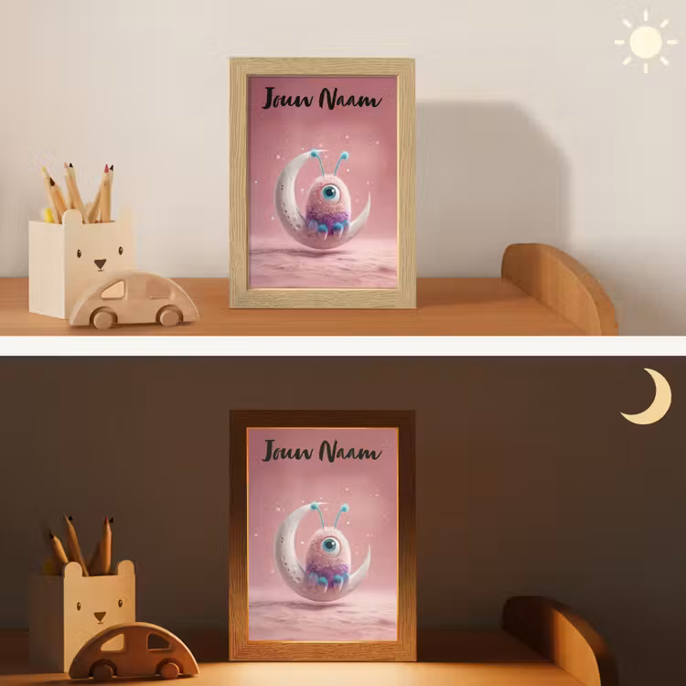 Nachtlampje met naam - Maan - Monster - Roze — 5