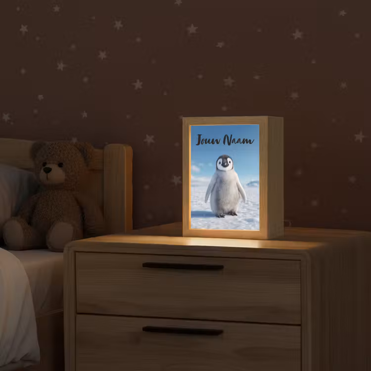 Nachtlampje met naam - Pinguïn - Sneeuw - Landschap - Wit — 2