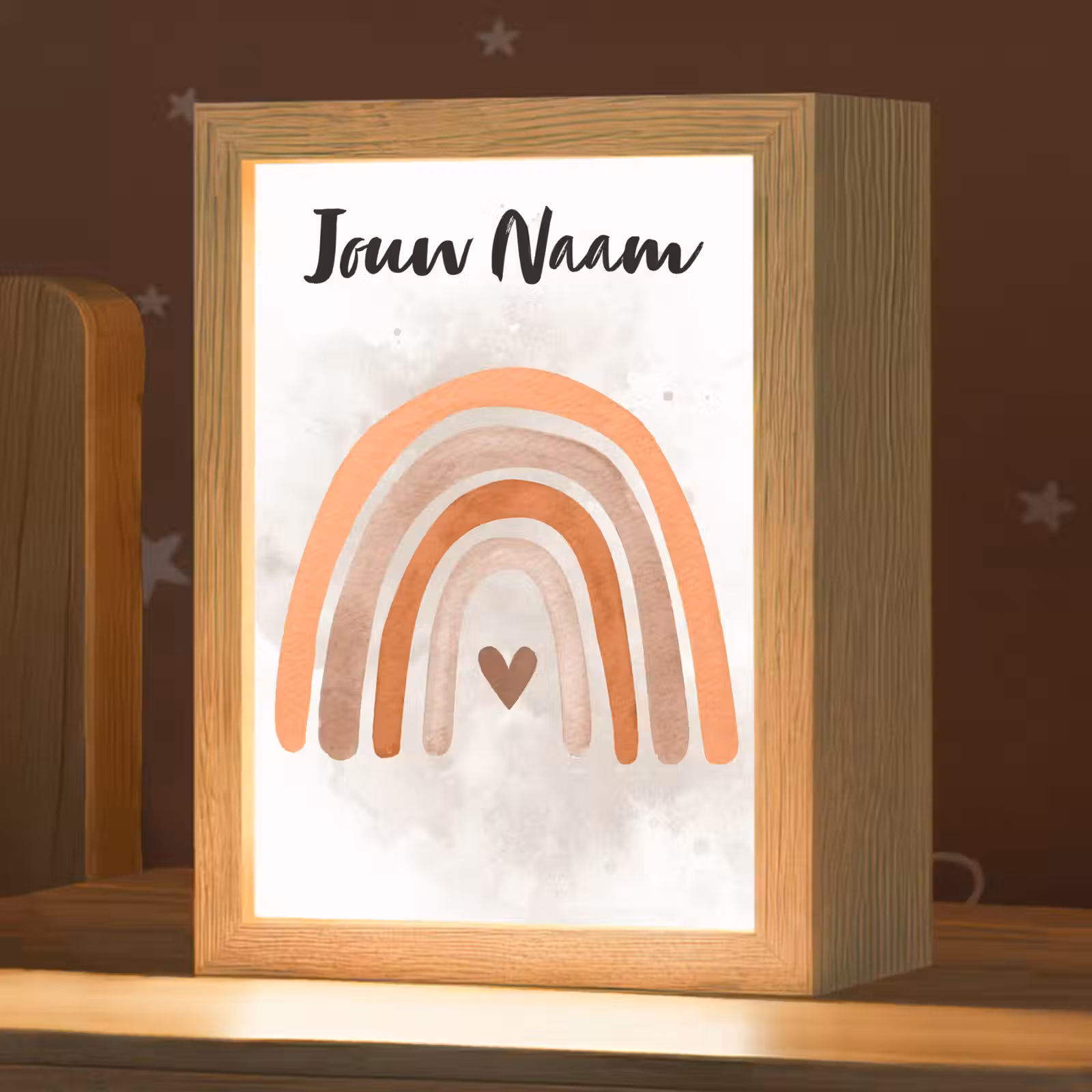 Nachtlampje met naam - Regenboog - Roze - Pastel kleuren - Hartje — 1