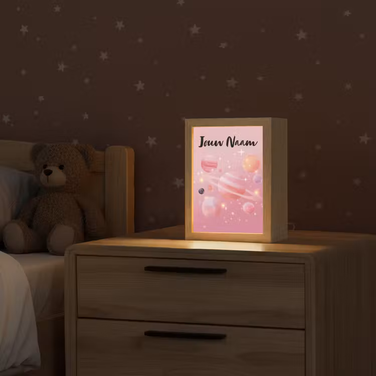 Nachtlampje met naam - Planeten - Roze - Sterren — 2