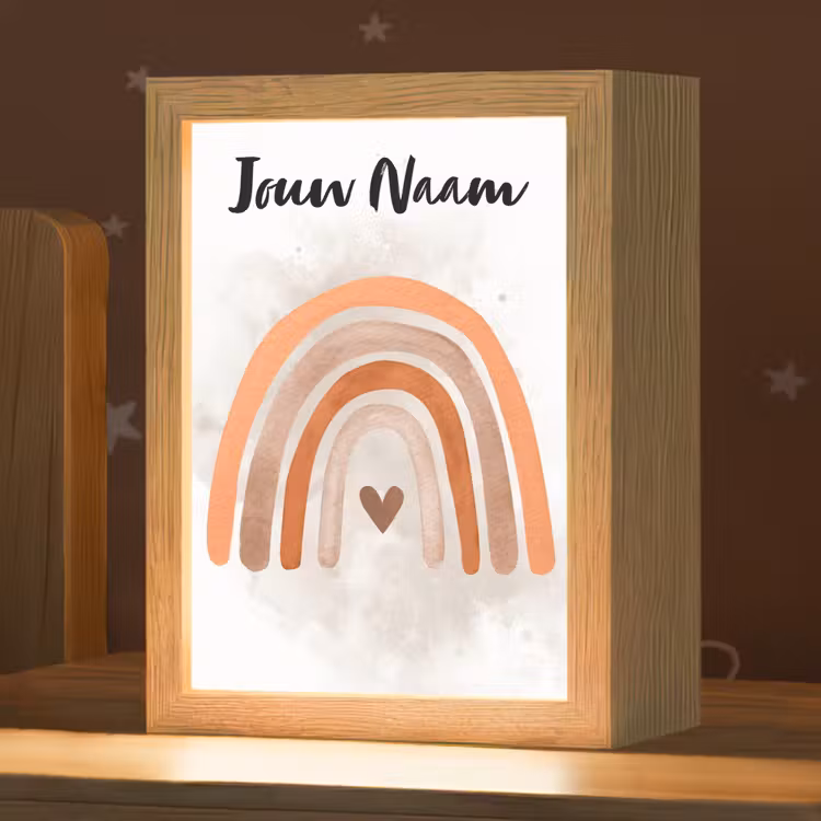 Nachtlampje met naam - Regenboog - Roze - Pastel kleuren - Hartje — 1
