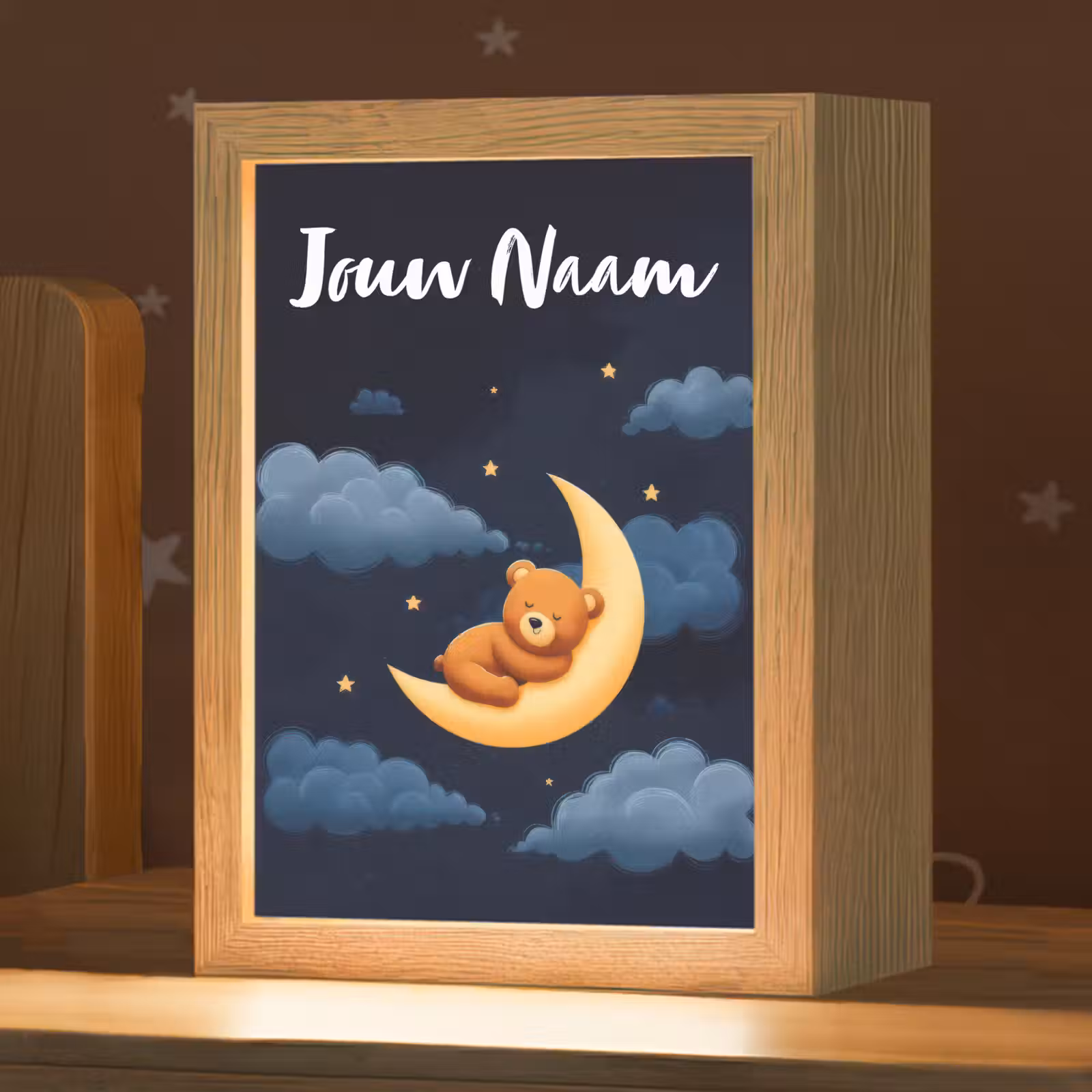 Nachtlampje met naam - Teddybeer - Maan - Wolken - Sterren — 1
