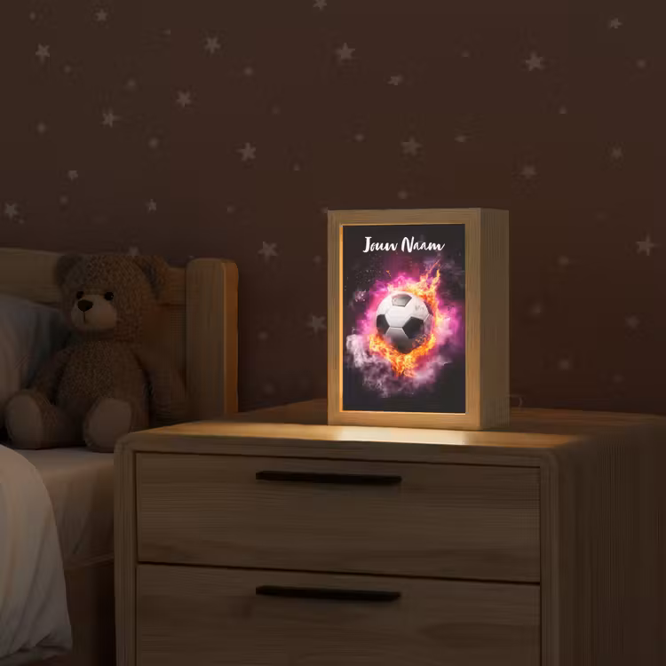 Nachtlampje met naam - Voetbal - Roze - Vuur — 2