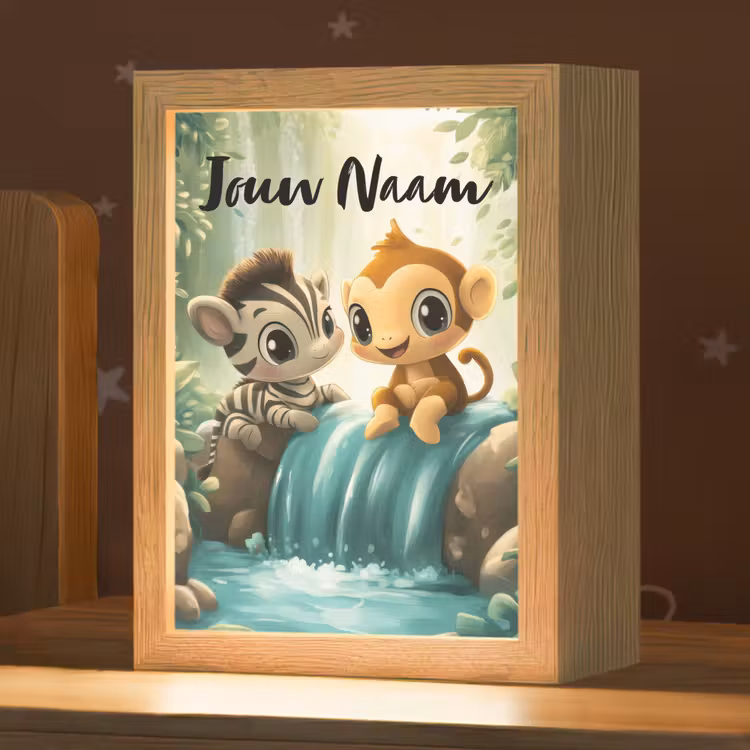 Nachtlampje met naam - Zebra - Aapje - Waterval - Rotsen — 1