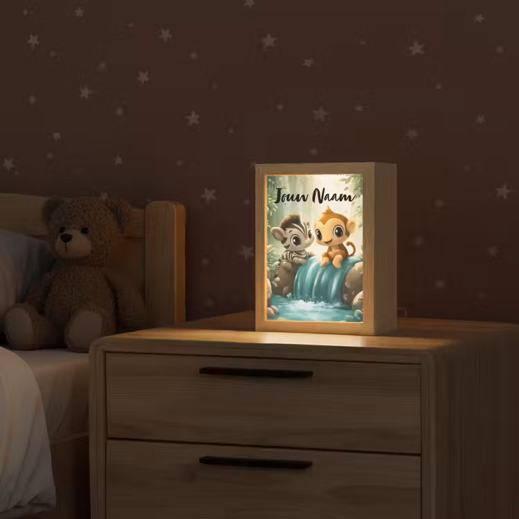 Nachtlampje met naam - Zebra - Aapje - Waterval - Rotsen — 2