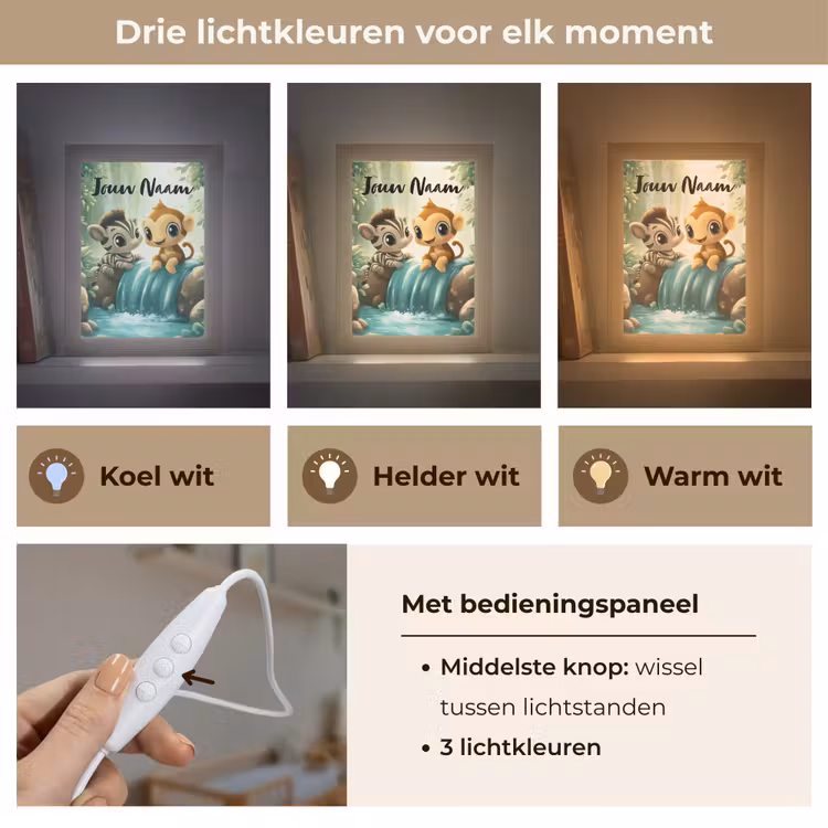Nachtlampje met naam - Zebra - Aapje - Waterval - Rotsen — 7