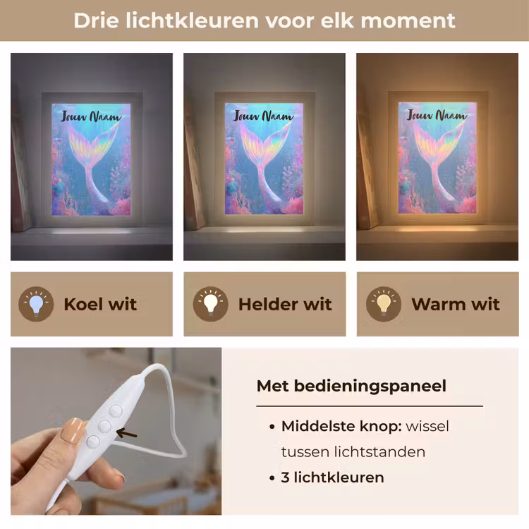 Nachtlampje met naam - Zeemeerminnenstaart - Koraal - Water — 7