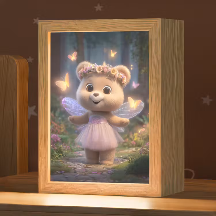 Nachtlampje - Teddybeer - Bloemenkrans - Vlinders - Elfenvleugels — 1