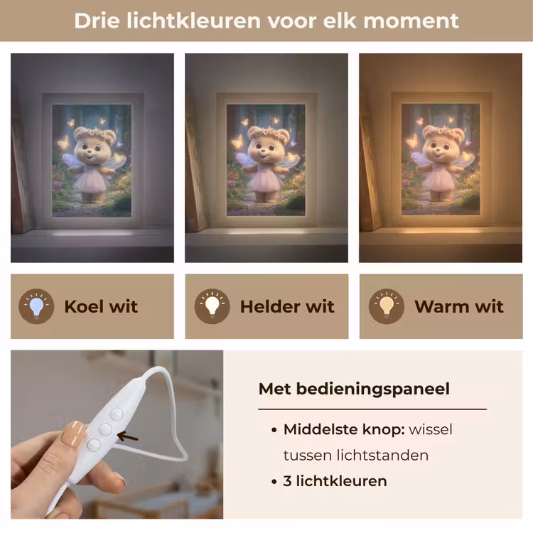 Nachtlampje - Teddybeer - Bloemenkrans - Vlinders - Elfenvleugels — 7