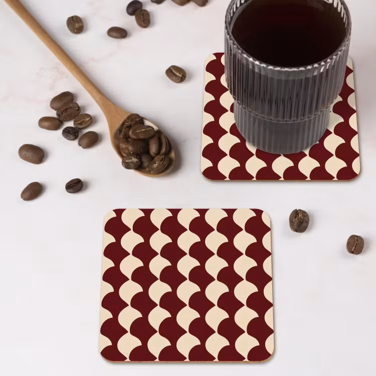 Onderzetter - Rood - Tegelpatroon - Crème — 4