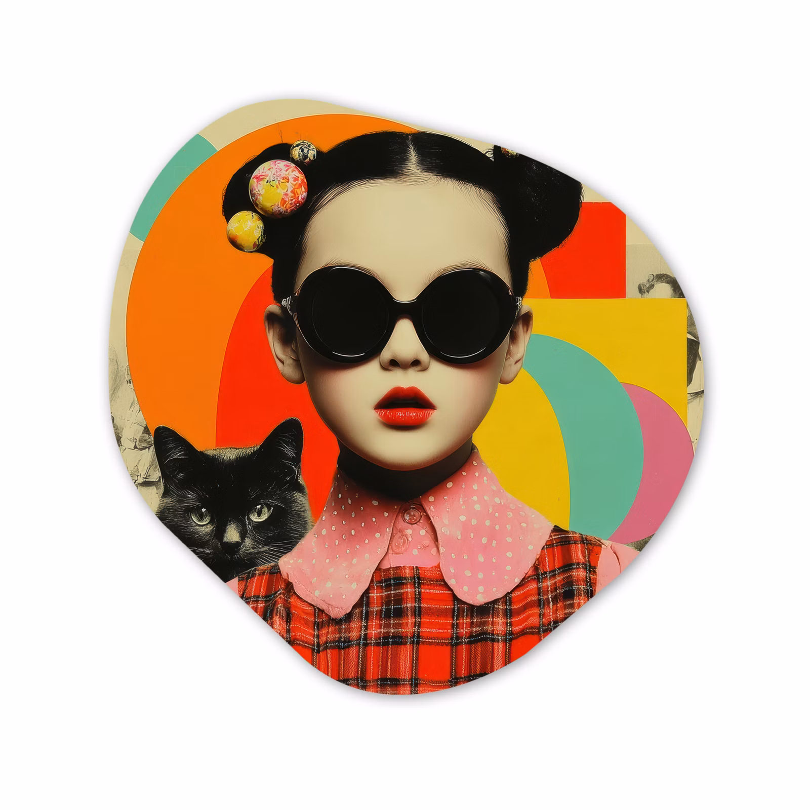 Organisch schilderij forex - Meisje - Zonnebril - Kat - Retro — 1