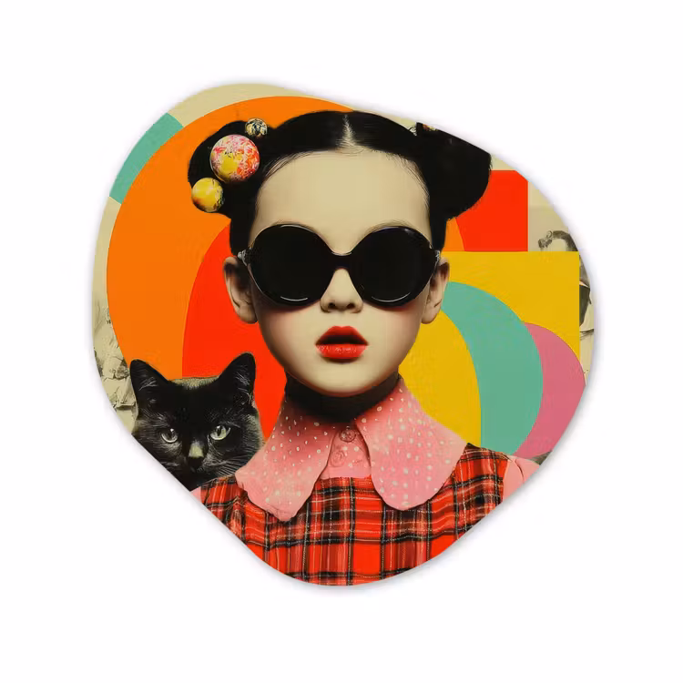 Organisch schilderij forex - Meisje - Zonnebril - Kat - Retro — 1