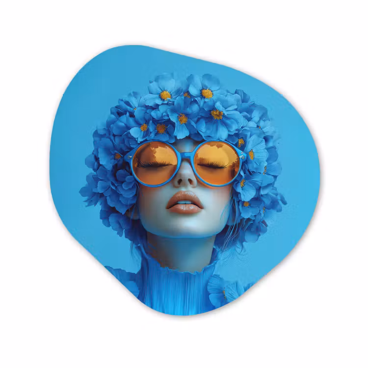 Organisch schilderij forex - Vrouw - Bloem - Blauw - Modern - Bril - Portret — 1