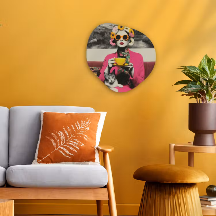 Organisch schilderij forex - Vrouw - Kat - Bloemen - Kopje - Retro — 3