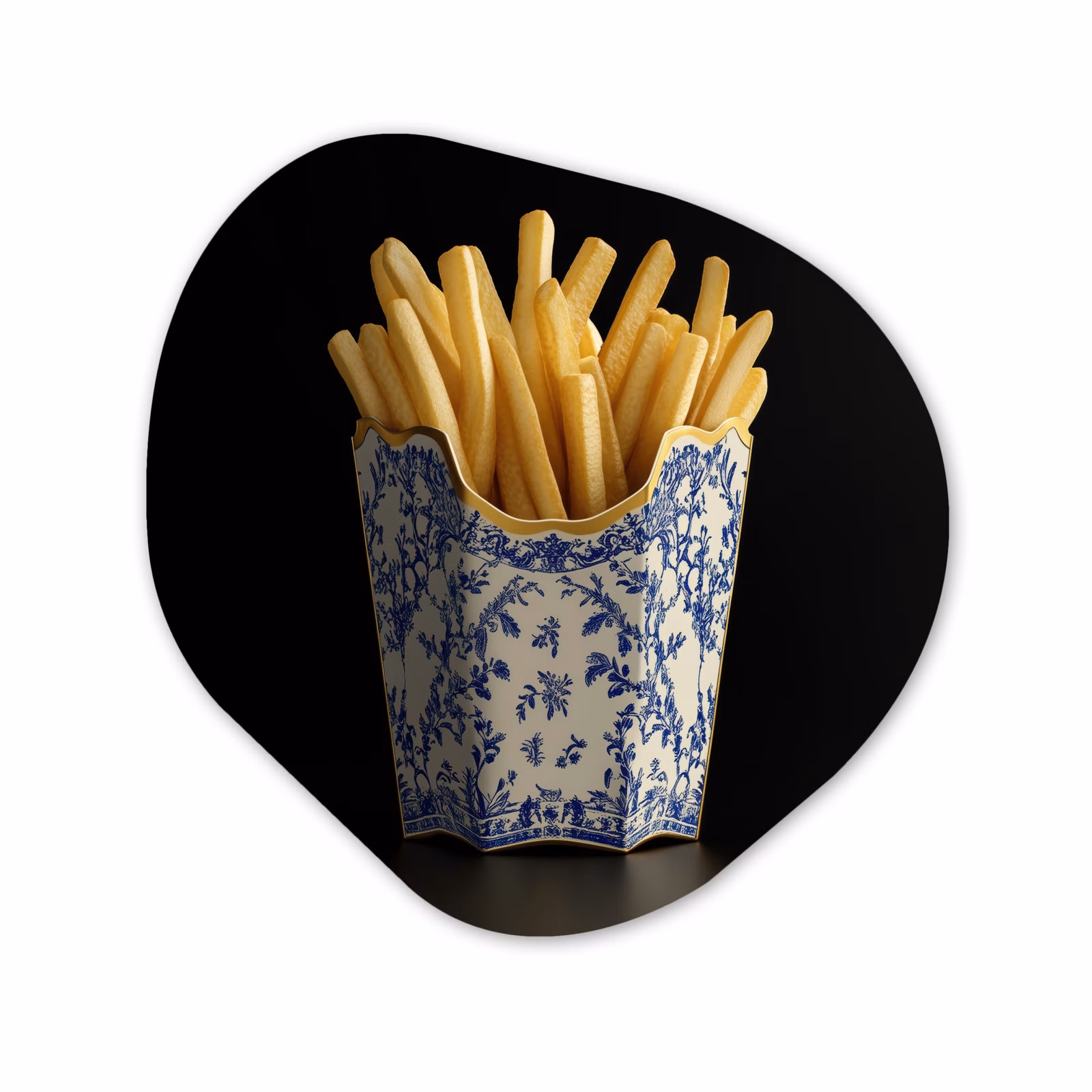 Organisch schilderij glas - Friet - Porselein - Delfts blauw - Eten — 1