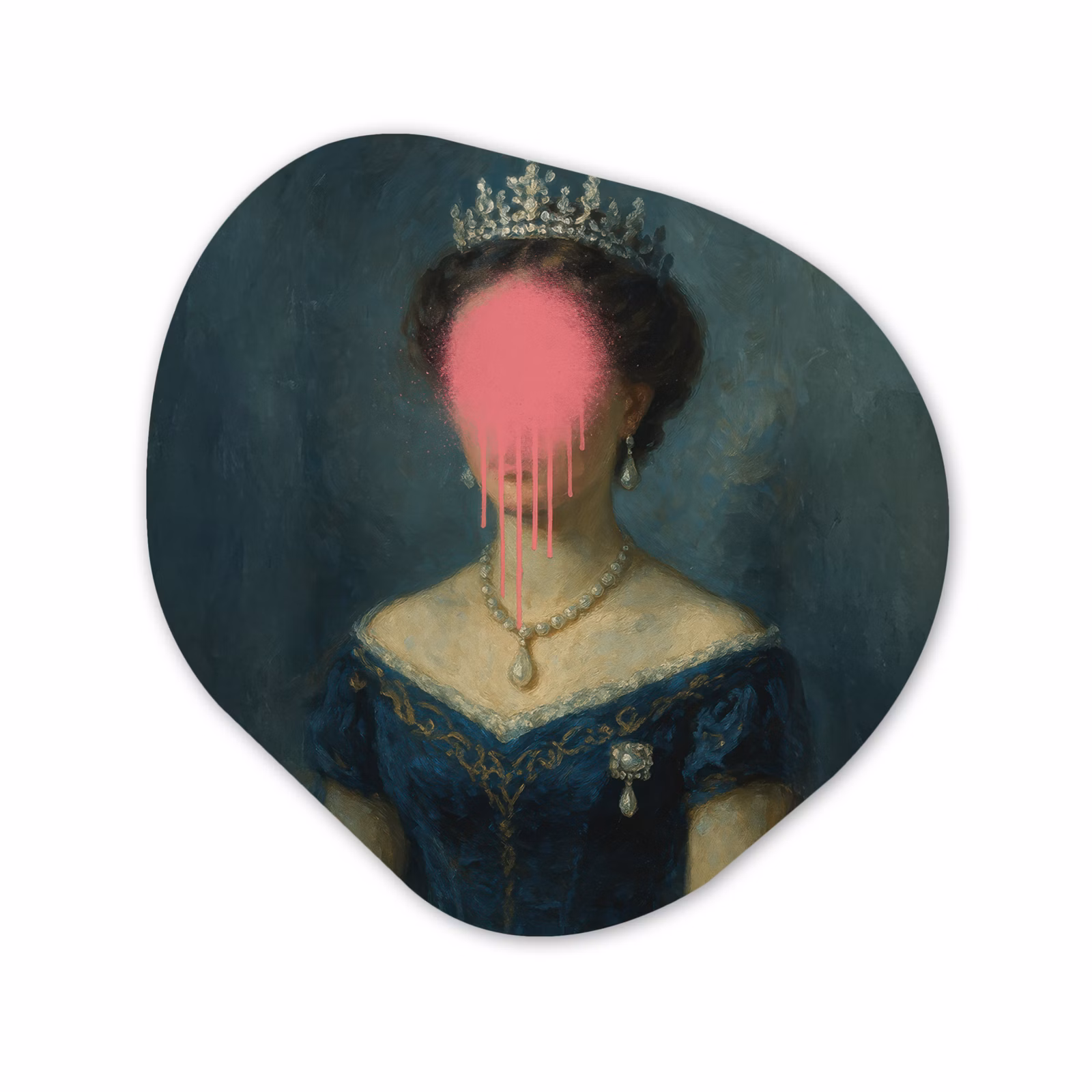 Organisch schilderij glas - Kroon - Roze druipend verf - Portret — 1