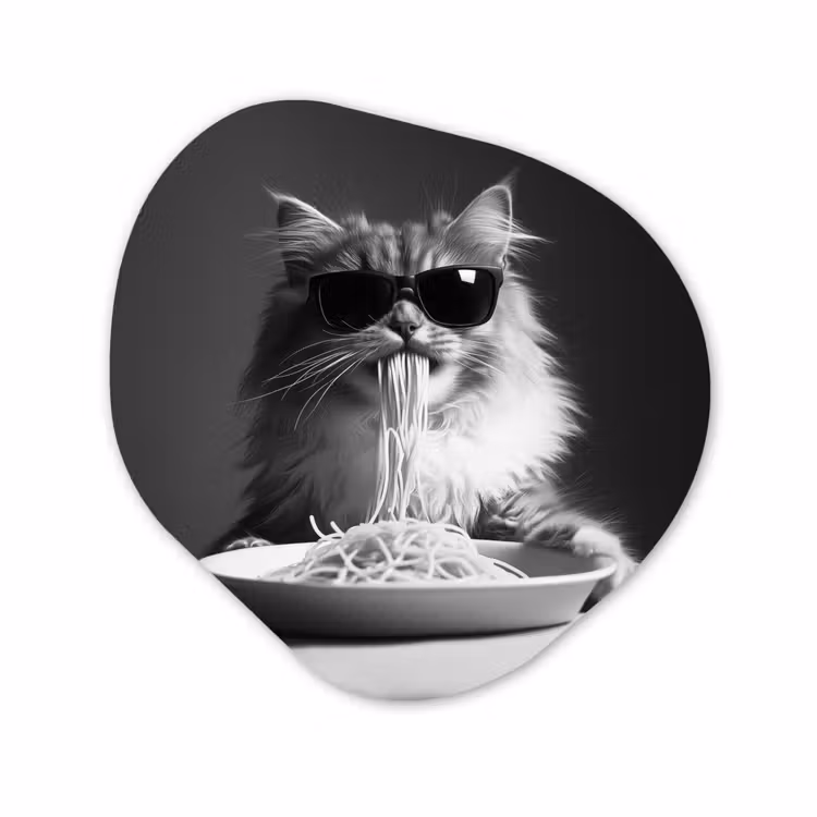 Organisch schilderij glas - Langharige kat - Zonnebril - Spaghetti - Humor - Zwart - wit — 1