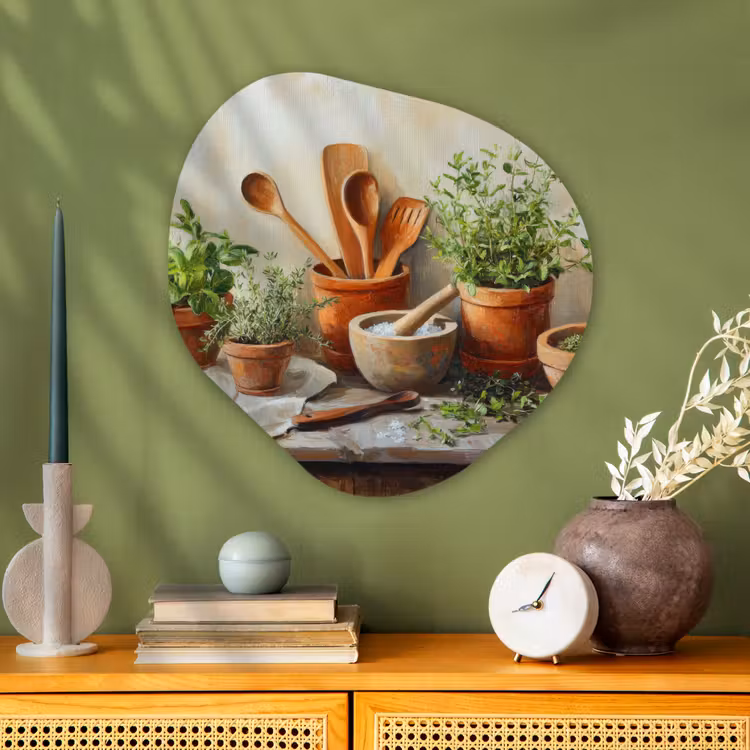 Organisch schilderij glas - Potten - Kruiden - Hout — 2