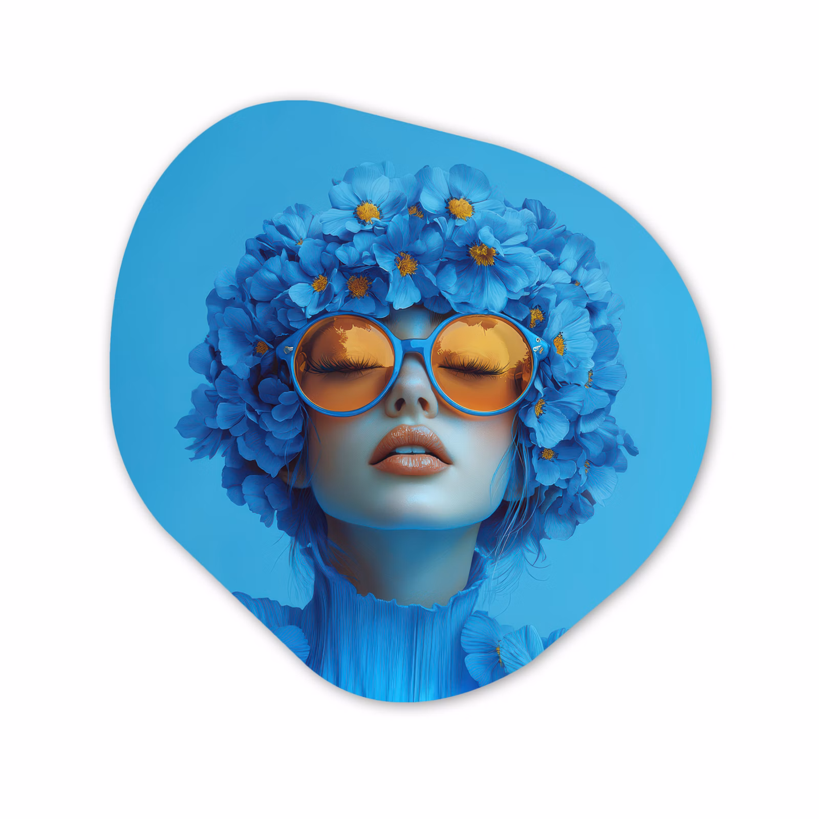 Organisch schilderij glas - Vrouw - Bloem - Blauw - Modern - Bril - Portret — 1