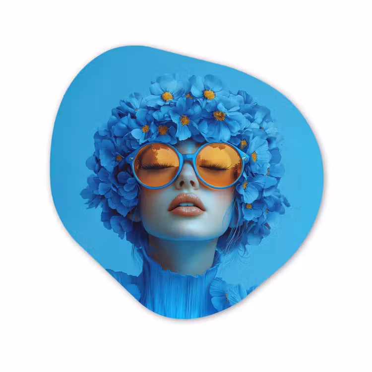 Organisch schilderij glas - Vrouw - Bloem - Blauw - Modern - Bril - Portret — 1