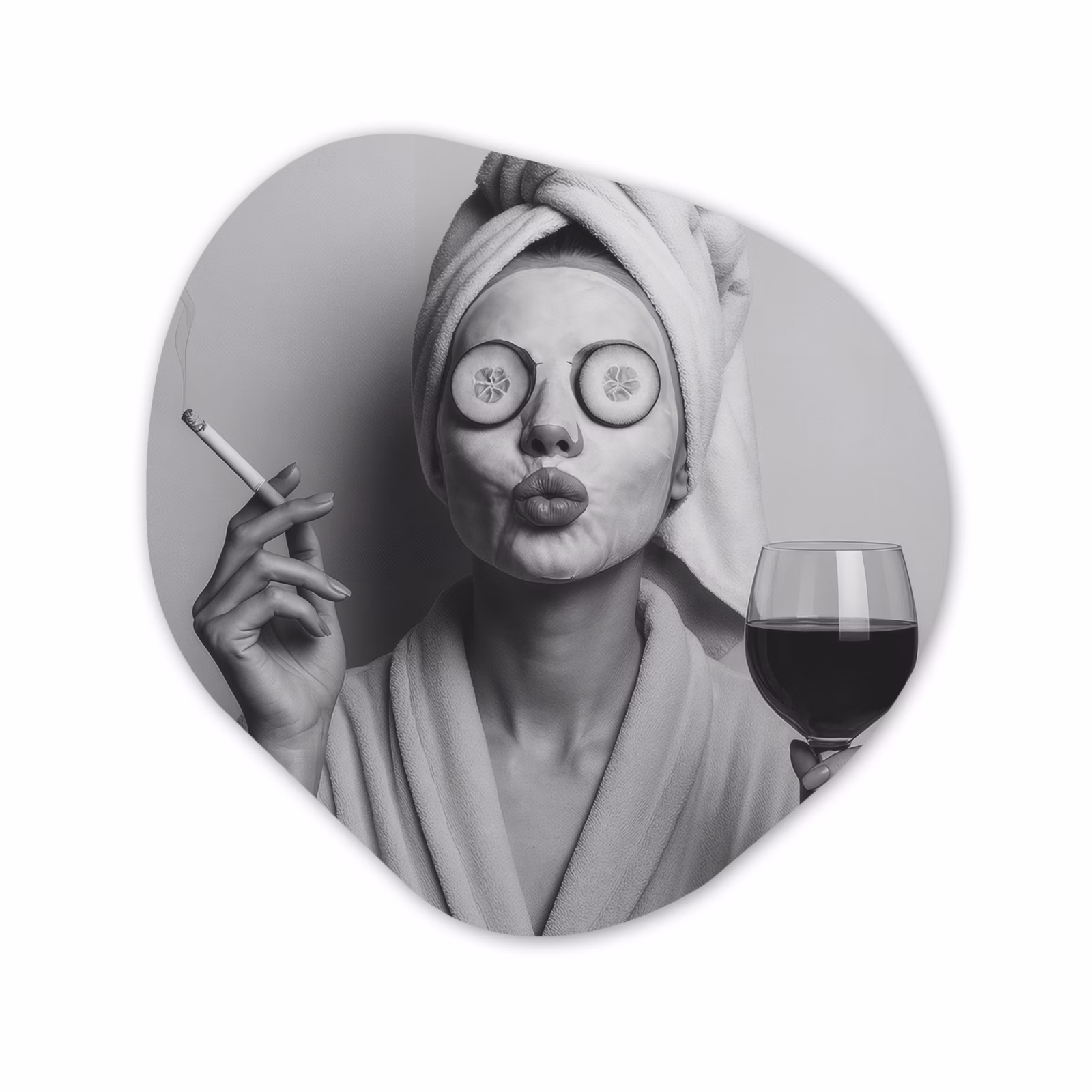 Organisch schilderij glas - Vrouw - Masker - Wijn - Sigaret — 1
