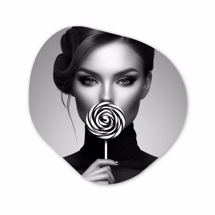 Organisch schilderij glas - Vrouw - Lolly - Zwart — 1