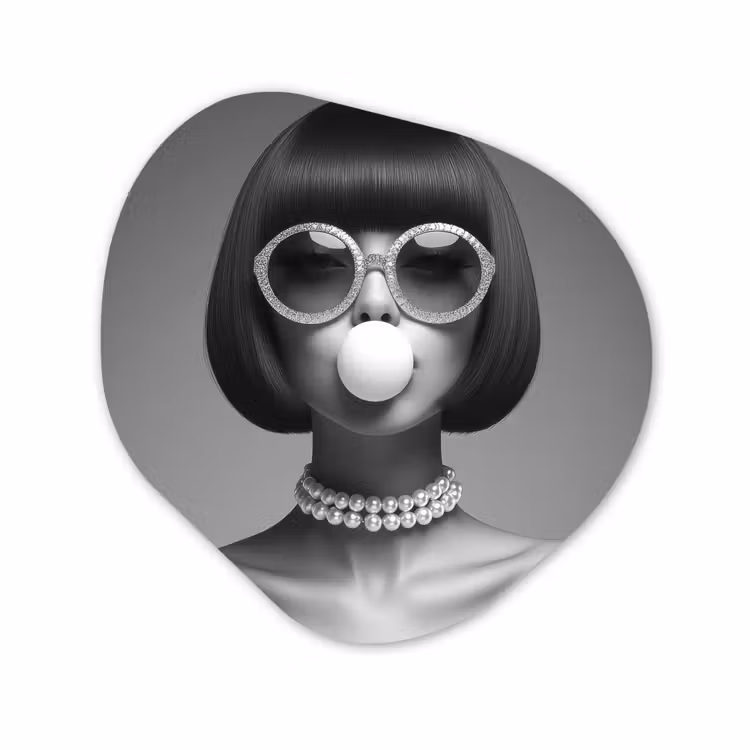 Organisch schilderij glas - Vrouw - Zwart Wit - Ketting - Zonnebril — 1