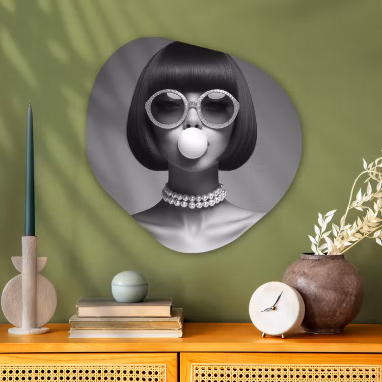 Organisch schilderij glas - Vrouw - Zwart Wit - Ketting - Zonnebril — 2