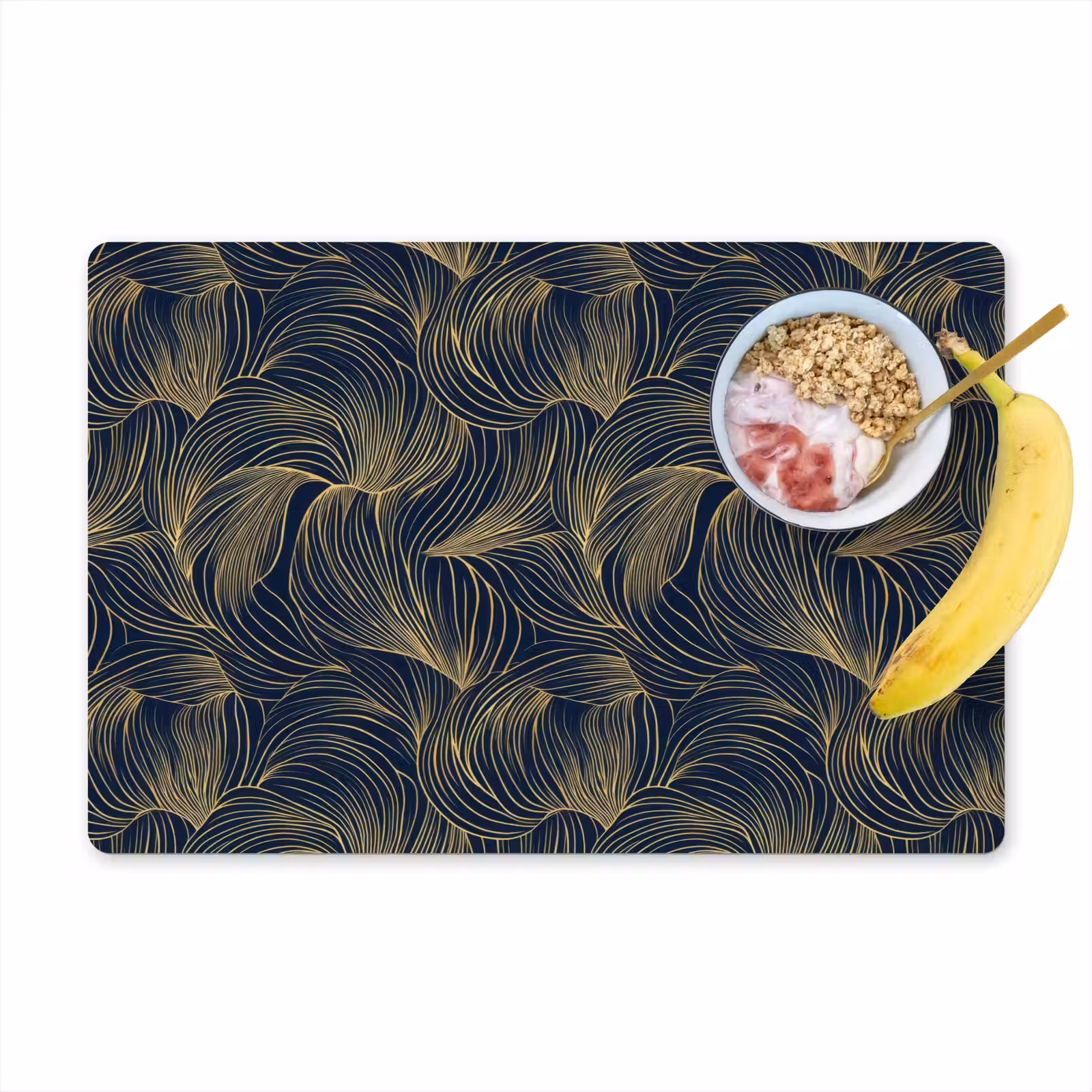 Placemat - 6 stuks - Abstract - Lijnen - Blauw - Goud — 1