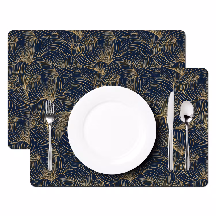 Placemat - 6 stuks - Abstract - Lijnen - Blauw - Goud — 2