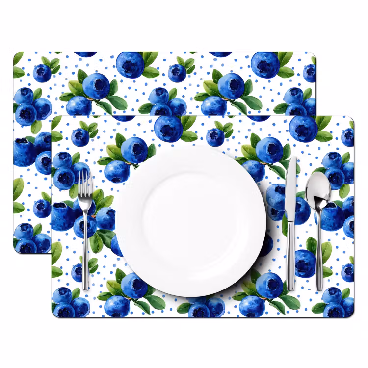 Placemat - 6 stuks - Bessen - Patroon - Blauw — 2