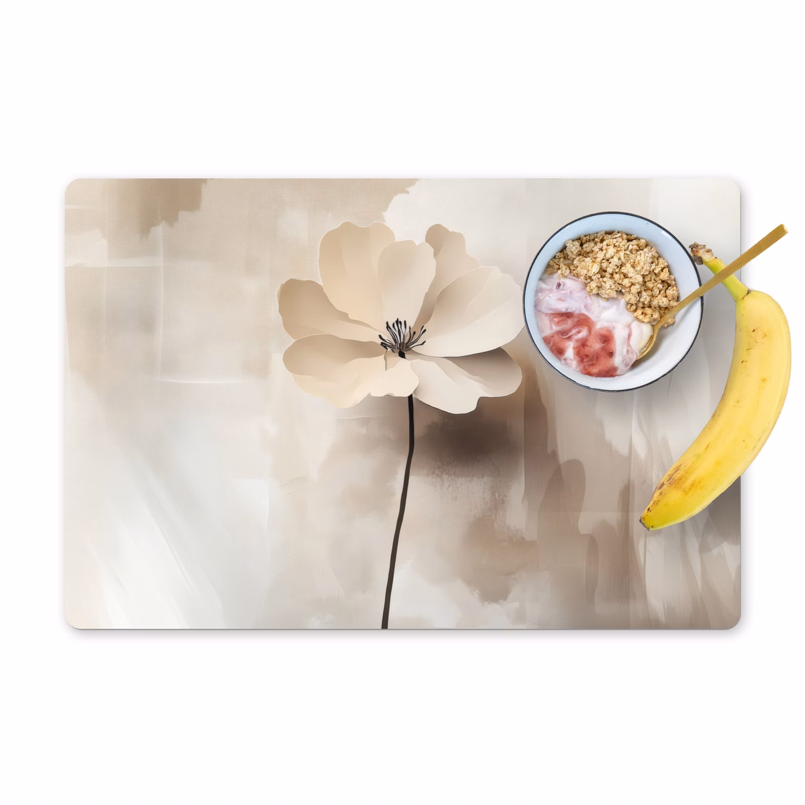 Placemat - 6 stuks - Bloem - Beige - Verf - Schaduw — 1