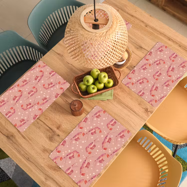 Placemat - 6 stuks - Garnalen - Stippen - Roze — 6