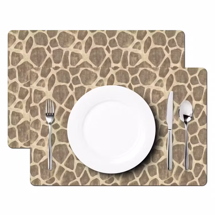 Placemat - 6 stuks - Giraf - Patroon - Beige - Bruin — 2