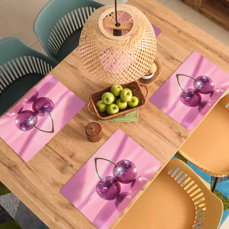 Placemat - 6 stuks - Glitter - Discobol - Roze - Kersen — 6