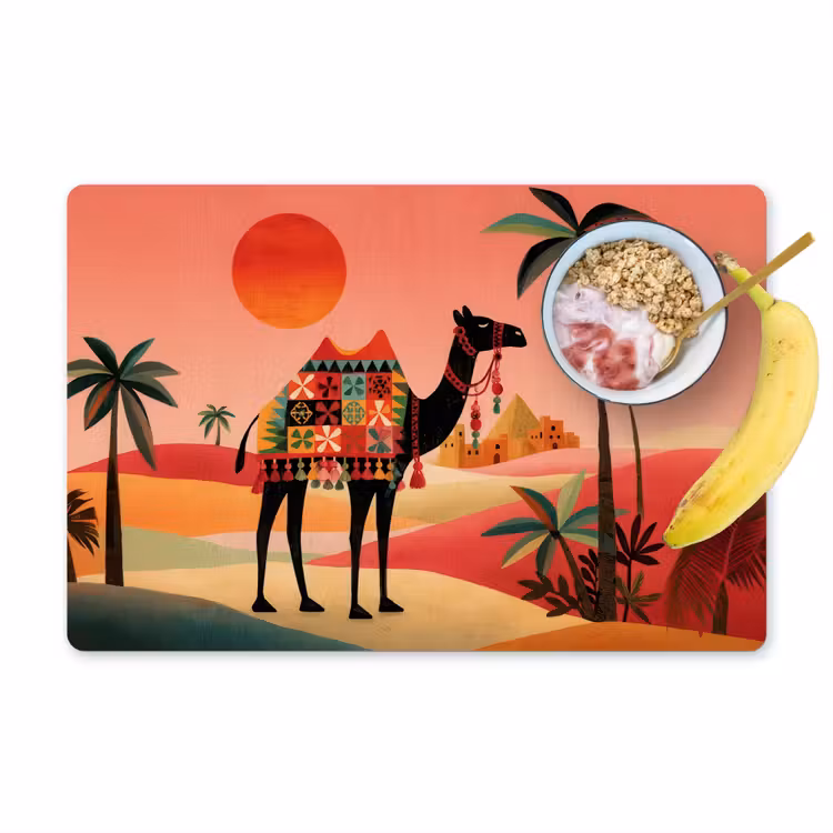 Placemat - 6 stuks - Kameel - Gekleurd tapijt - Duinen - Rode zon — 1