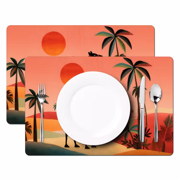 Placemat - 6 stuks - Kameel - Gekleurd tapijt - Duinen - Rode zon — 2